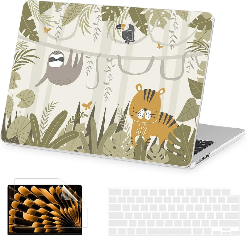 AKIT Compatible with MacBook Air 13 inch Case 2026 2025 2024-2022 M4 M3 M2 A3240 A3113 A2681, Unique Hard Shell Laptop Case+Screen Protector+Keyboard Cover for MacBook Air 13.6 inch, Tropical Forest - Image 1